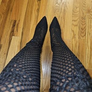 Black Fishnet Thigh-High Boots